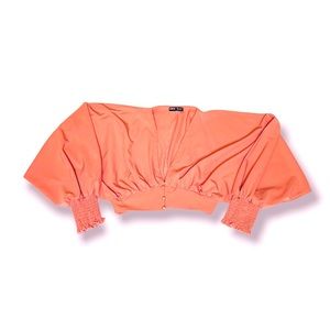 Shein Trendy Batwing Sleeve Shirred Cuff Top - Dusty pink